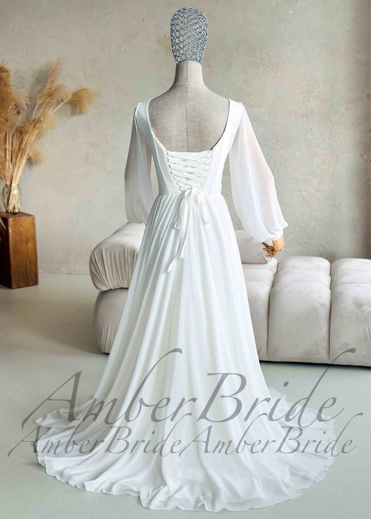 Lengva šifoninė suknelė ilgomis pūstomis rankovėmis - Image 7