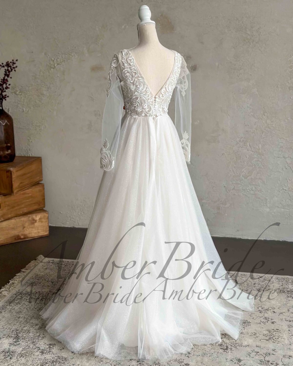 Bohemiška tulio vestuvinė suknelė su ilgomis rankovėmis - Image 4