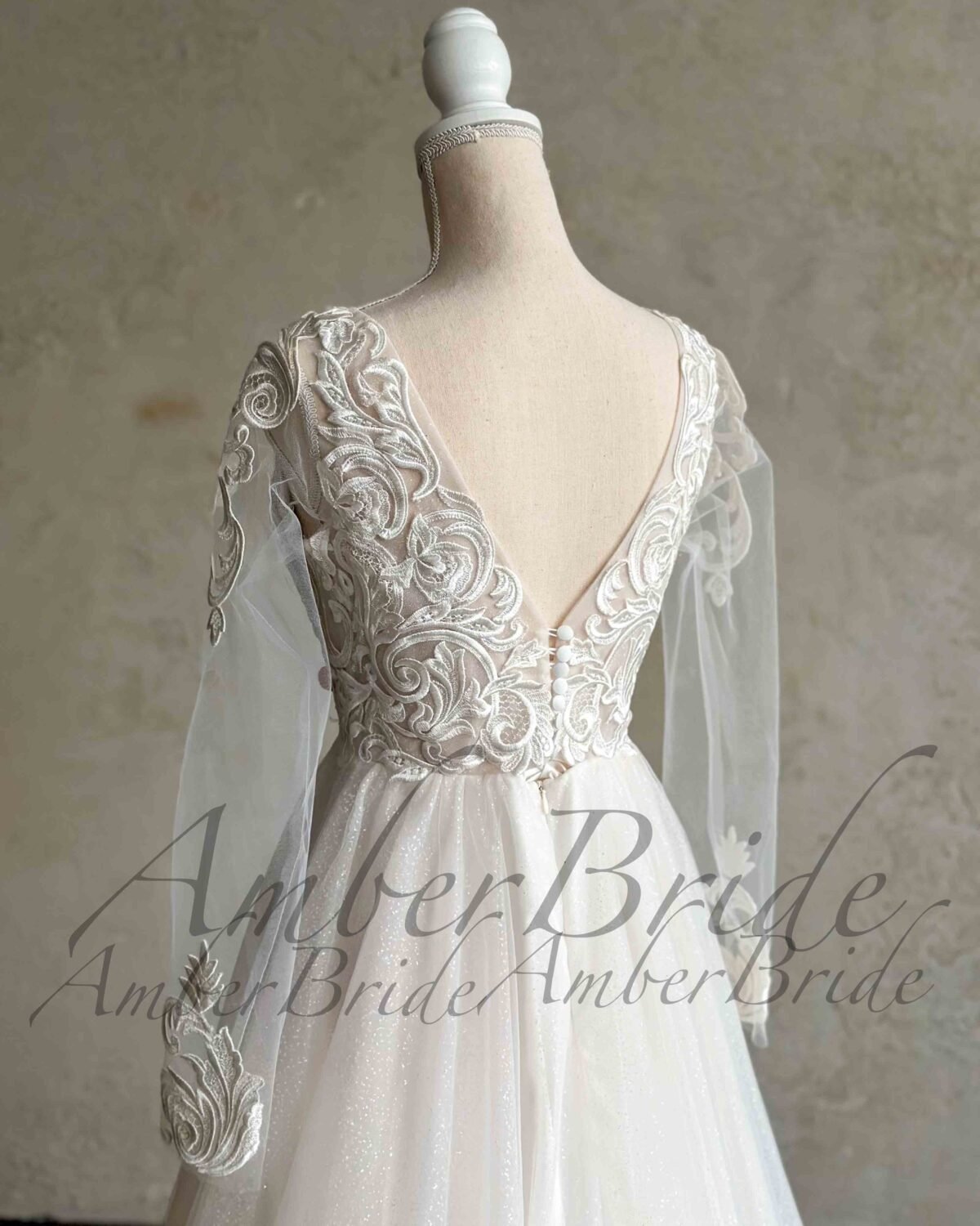 Bohemiška tulio vestuvinė suknelė su ilgomis rankovėmis - Image 3